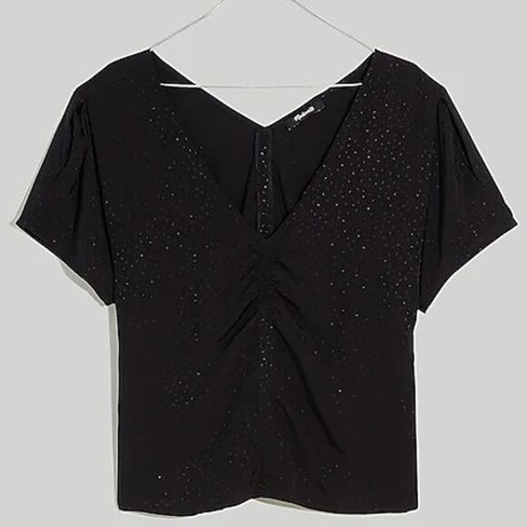 Madewell Puff-Sleeve Top in Floral Jacquard in black size 10 - Picture 15 of 15